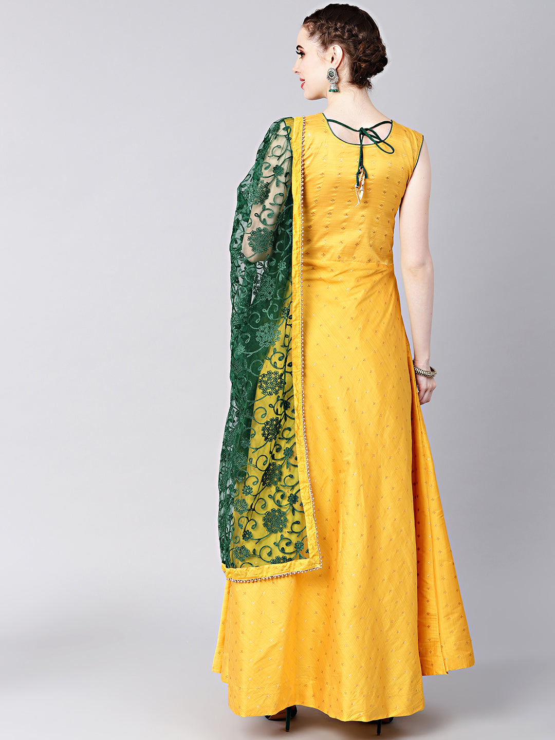Anarkali Hand crafted Kurta Set with Jeweled Neckline