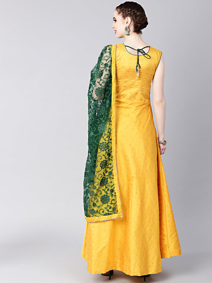 Anarkali Hand crafted Kurta Set with Jeweled Neckline