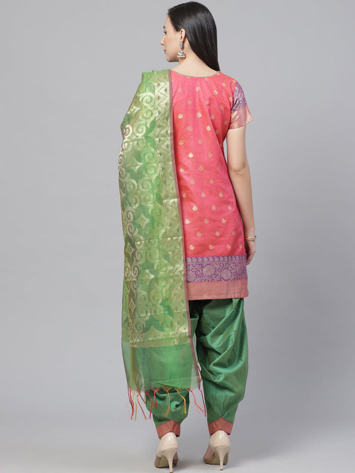 Handloom Chanderi Stitched Suit with Resham Gold Weave Floral Pattern