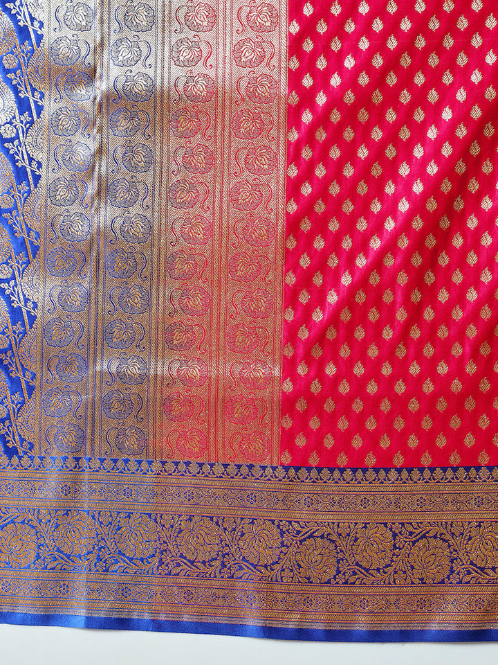 Banarasi Handloom Silk Saree with Zari Weaving & Contrast Border