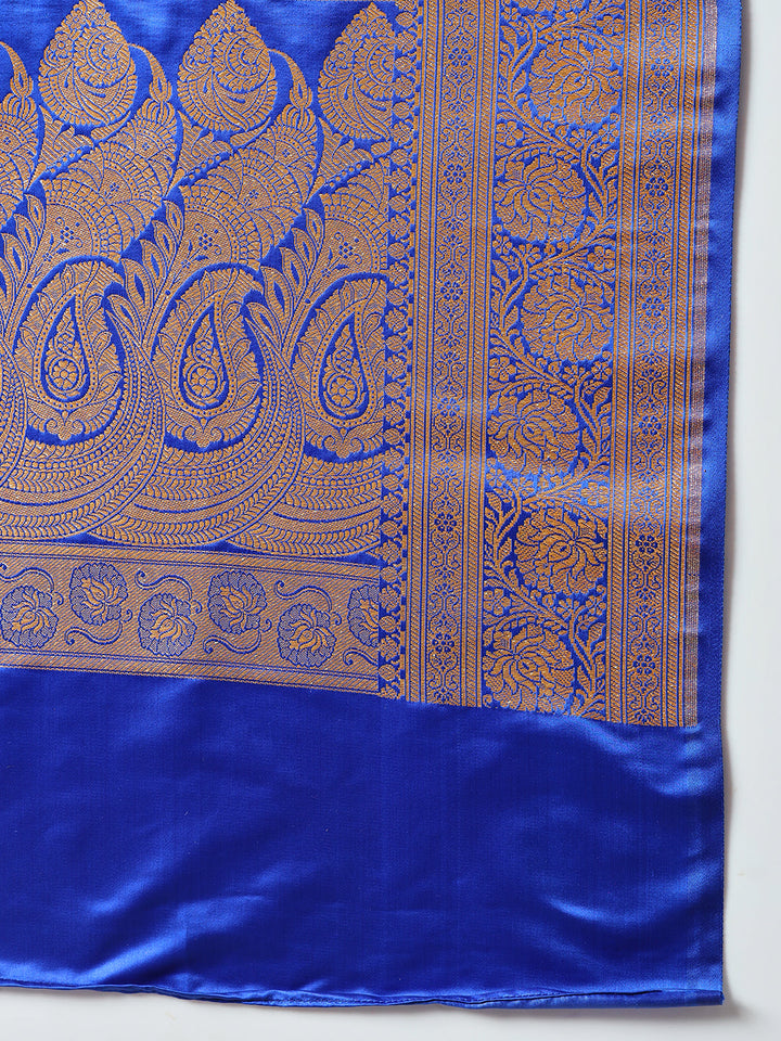 Banarasi Handloom Silk Saree with Zari Weaving & Contrast Border