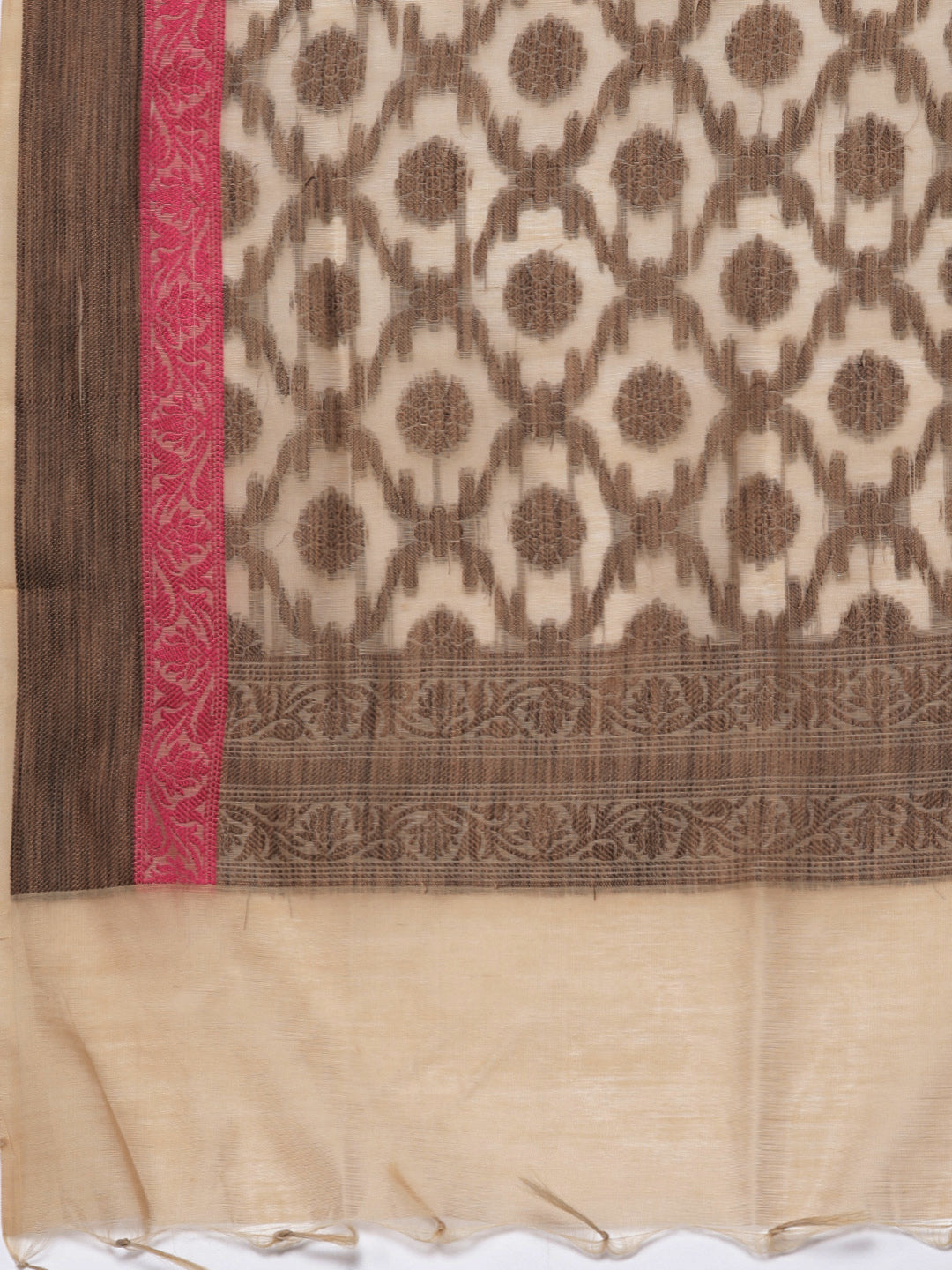 Beige Banarasi Weaving Embellish Unstitched Suit Salwar Set & Dupatta