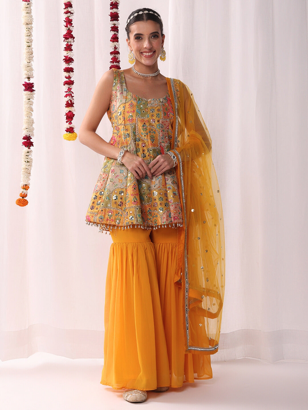Kalidar Peplum Kurta Sharara Set