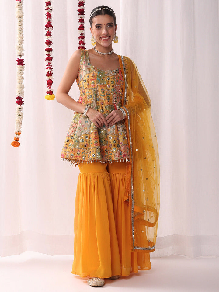 Kalidar Peplum Kurta Sharara Set