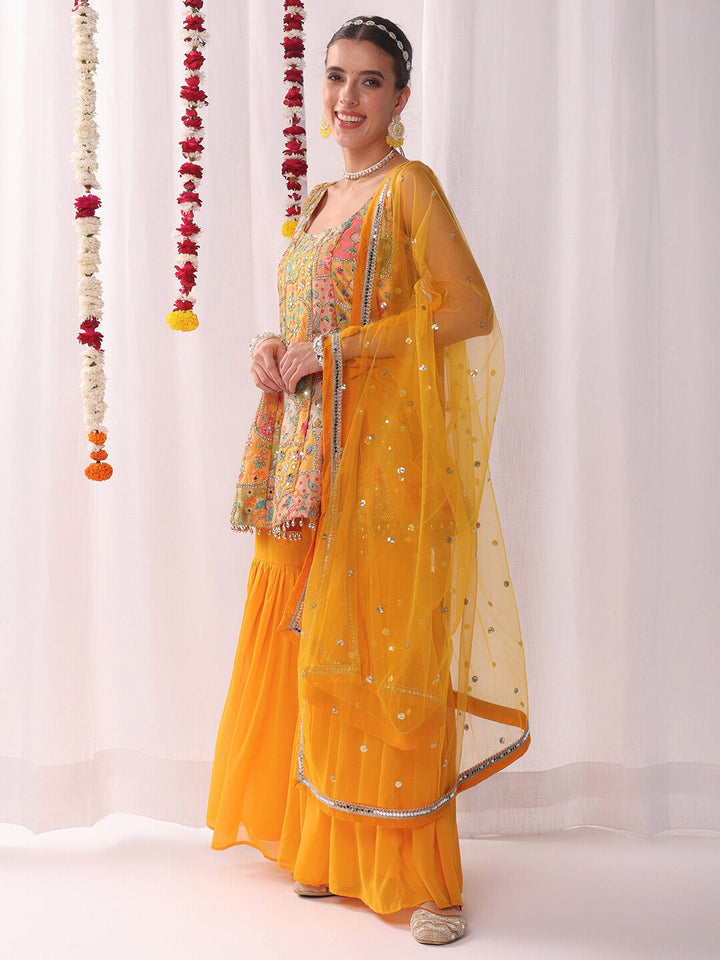 Kalidar Peplum Kurta Sharara Set