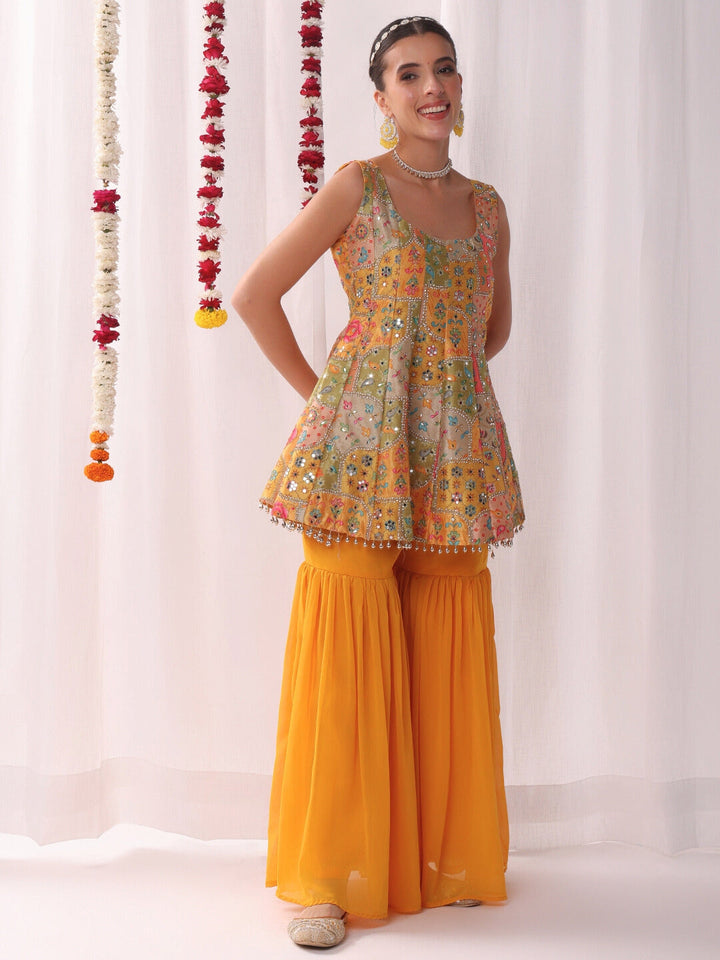 Kalidar Peplum Kurta Sharara Set