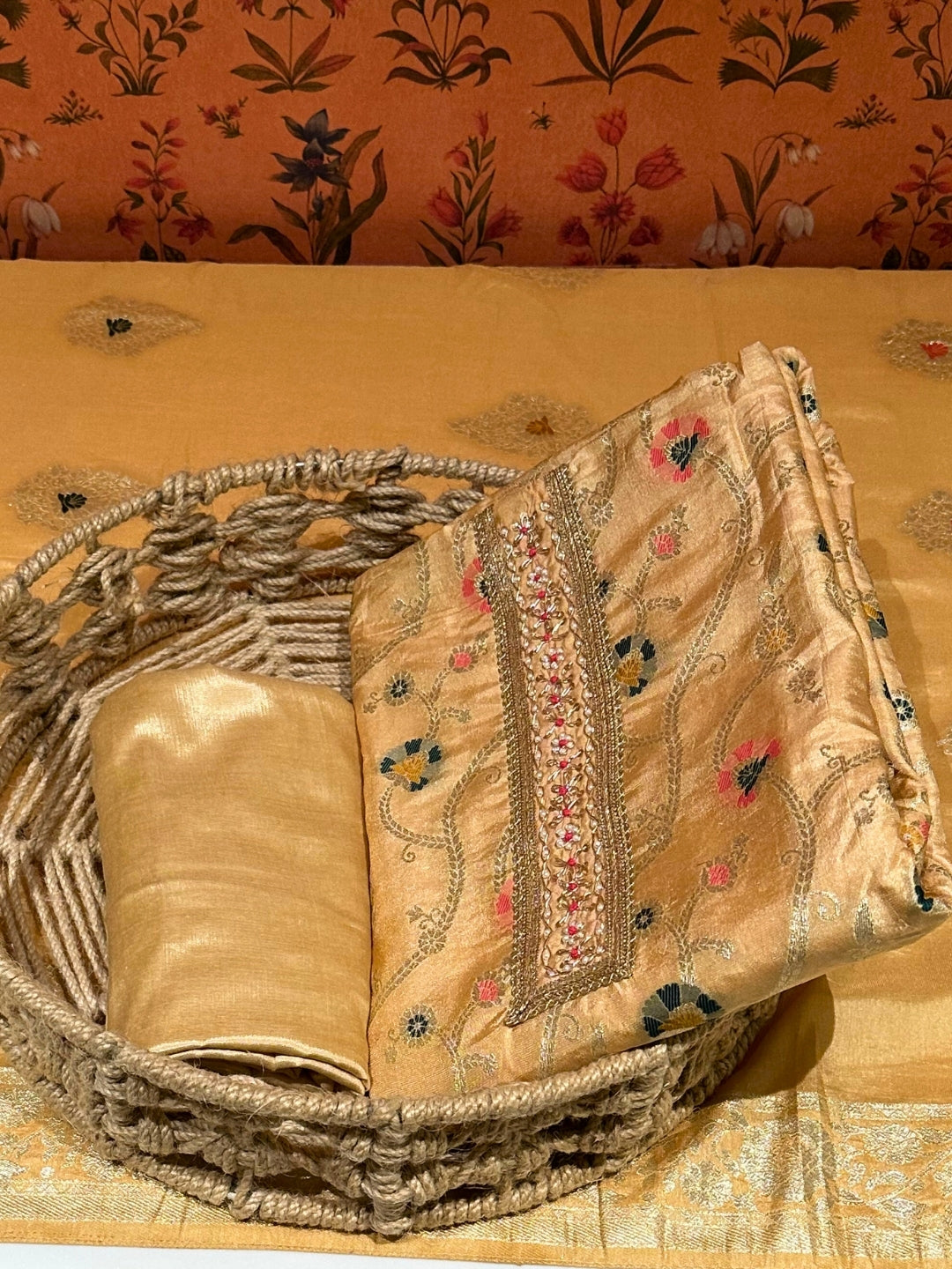 Golden Beige Woven Elegant Suit