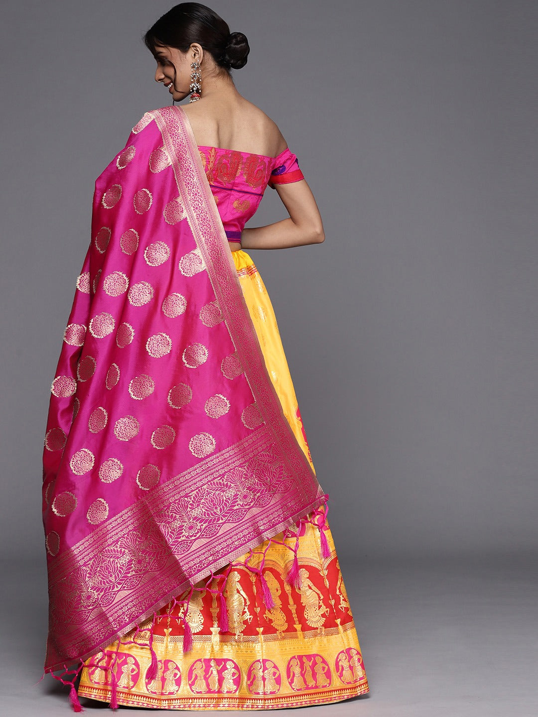 Yellow Semi Stitched Banarasi Brocade Silk Ethnic Lehenga Choli with Zari & Resham Weaving