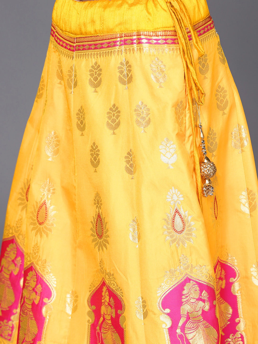 Yellow Semi Stitched Banarasi Brocade Silk Ethnic Lehenga Choli with Zari & Resham Weaving