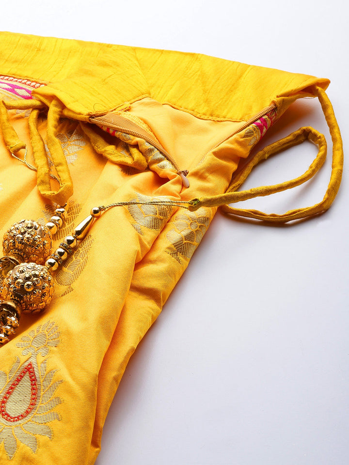 Yellow Semi Stitched Banarasi Brocade Silk Ethnic Lehenga Choli with Zari & Resham Weaving
