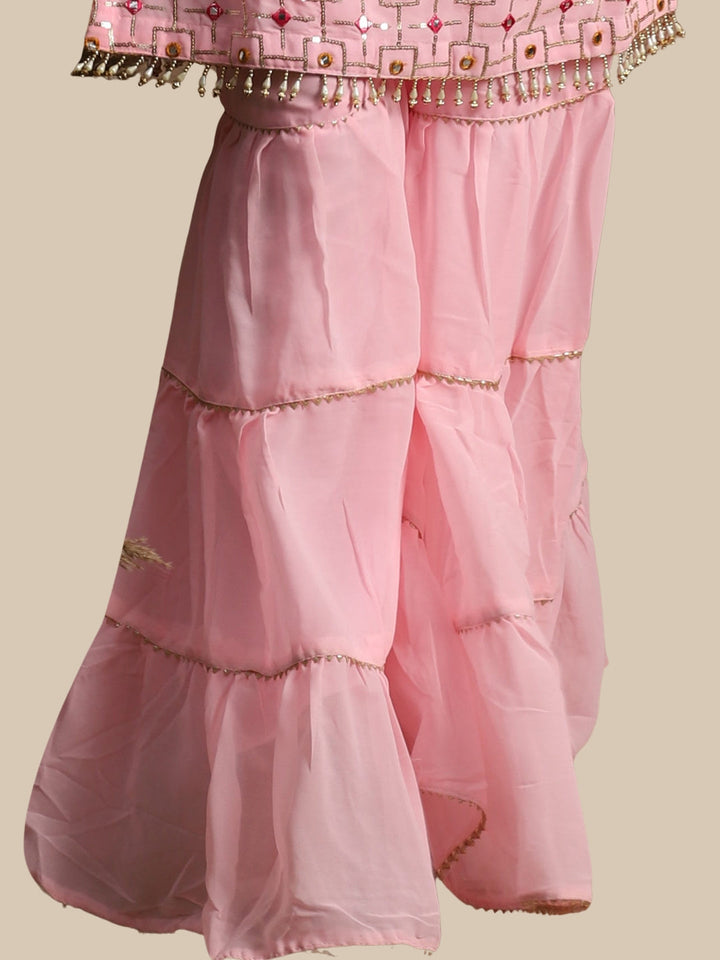 Pink Resham & Sequin Embellished Georgette Kurta Sharara Set