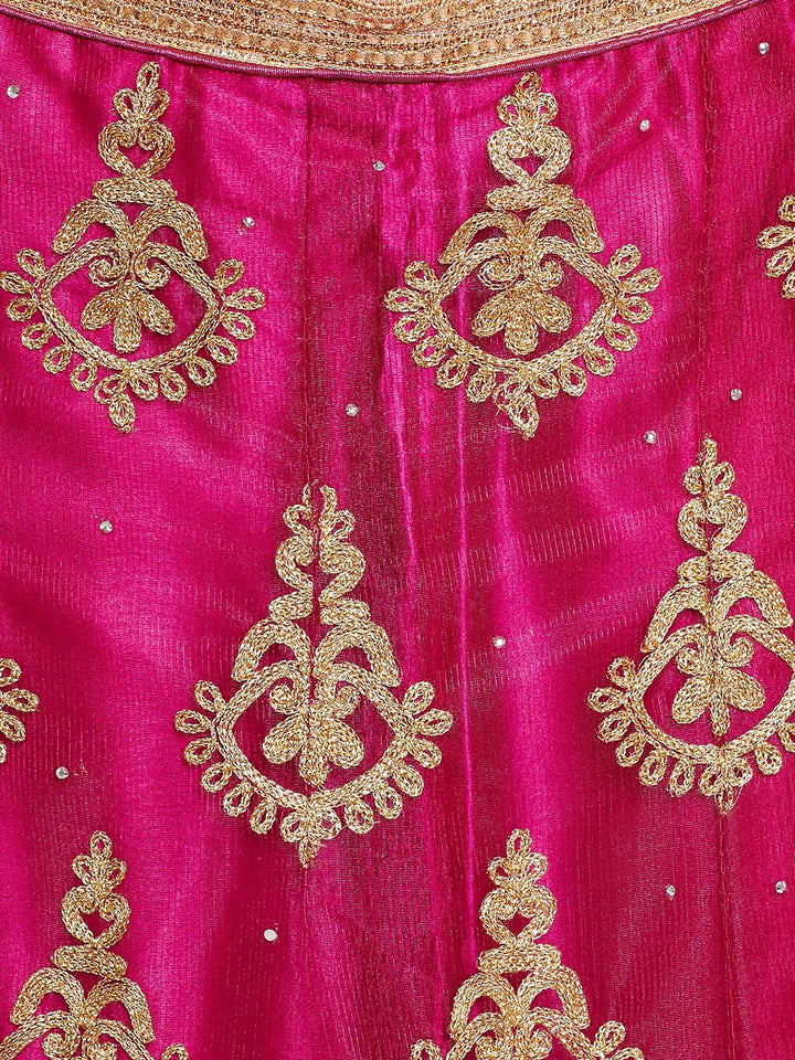 Purple & Gold Net Embroidered Zari Work Semi Stiched Lehenga Choli With Dupatta