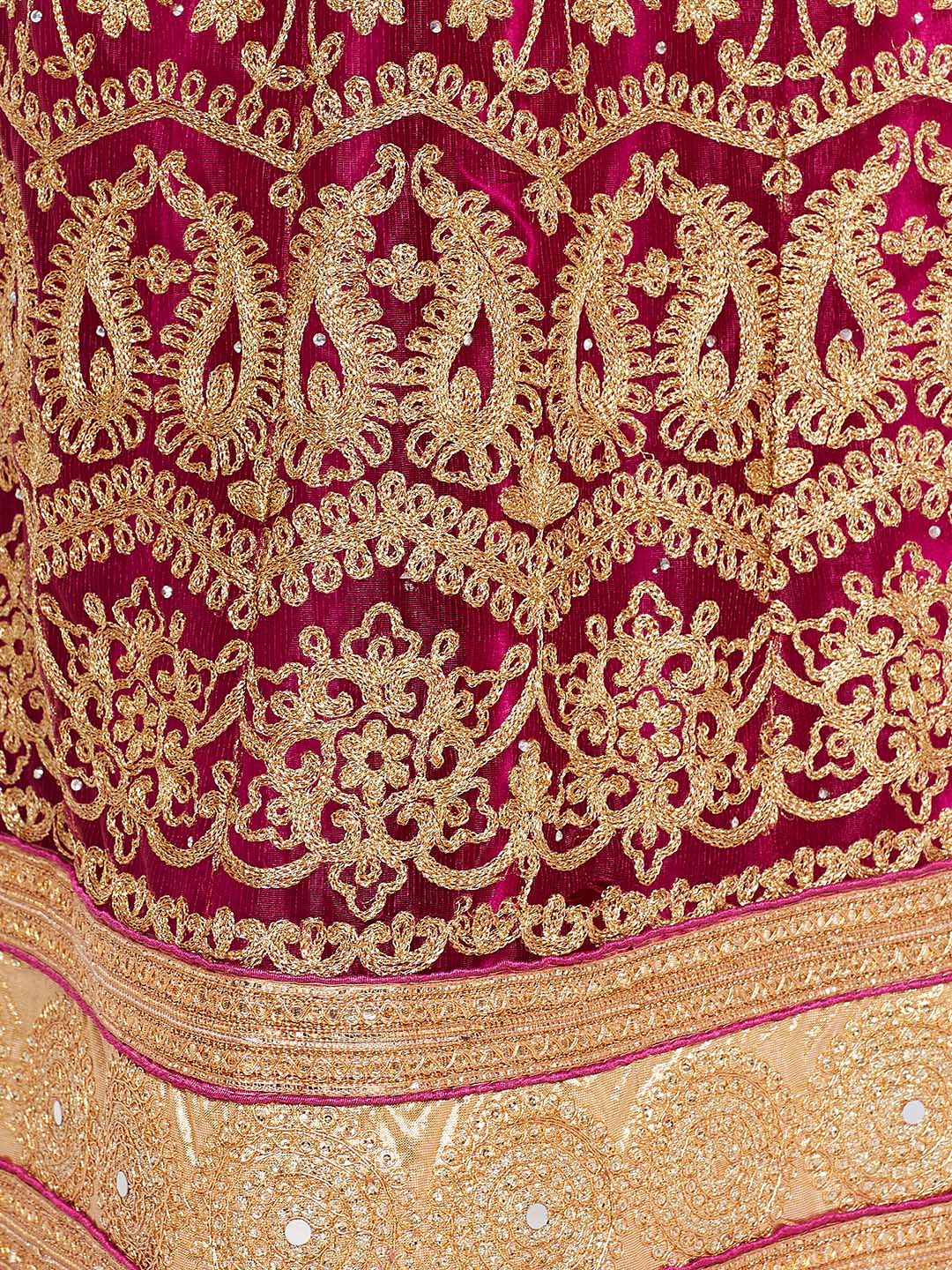 Purple & Gold Net Embroidered Zari Work Semi Stiched Lehenga Choli With Dupatta