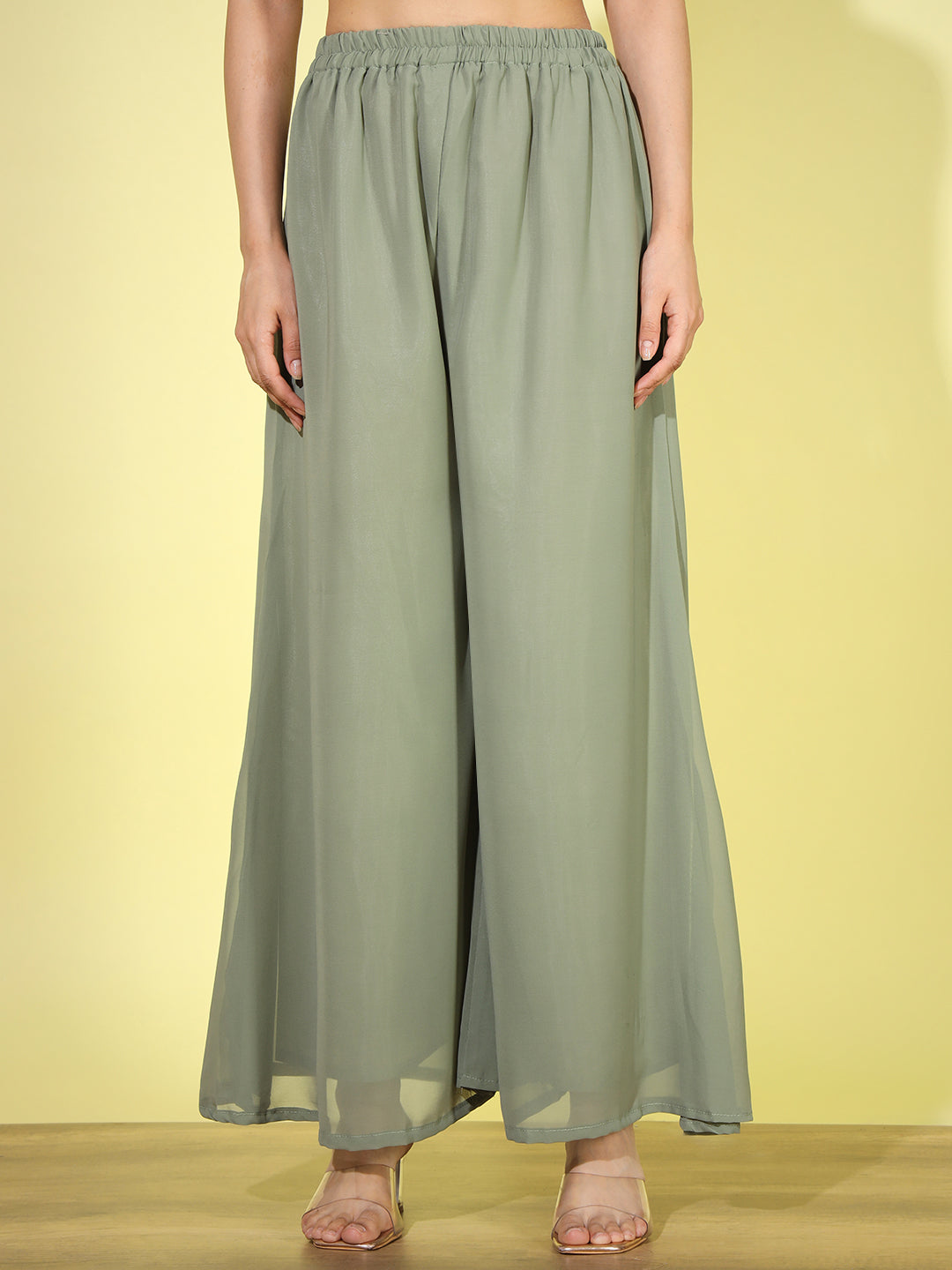 Dusty Green Sequin Embellished Georgette Nyraa Style Pleated Suit