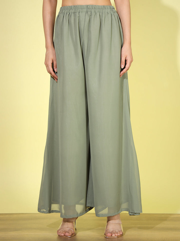 Dusty Green Sequin Embellished Georgette Nyraa Style Pleated Suit