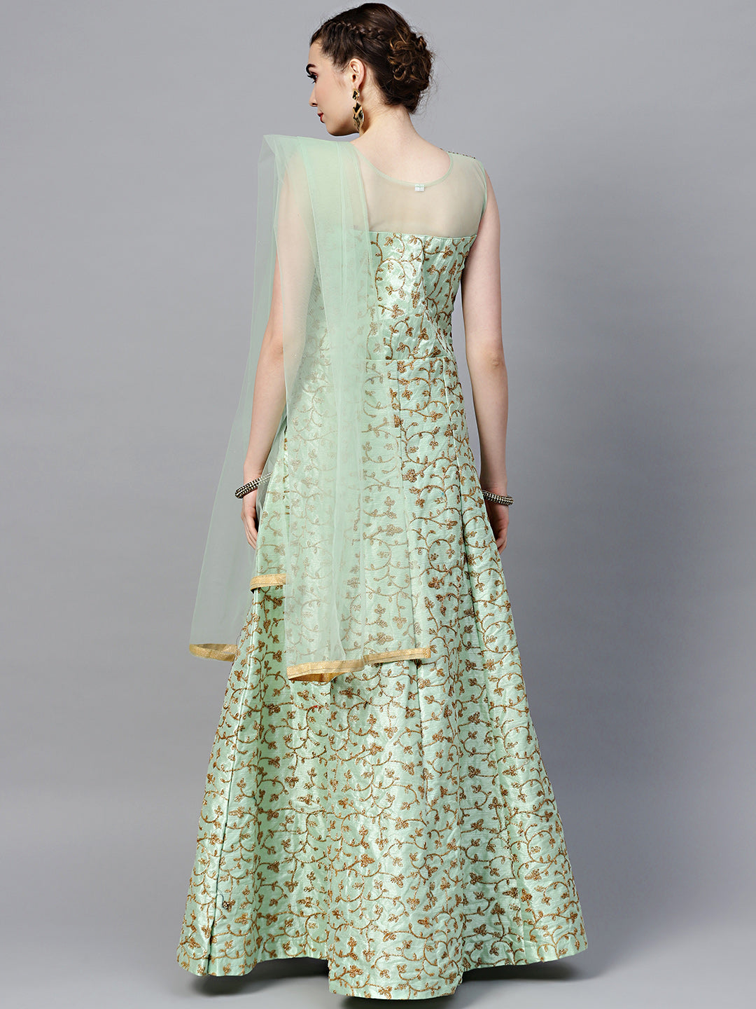 Silk Floor Length Flared Suit with Zari Embroidery
