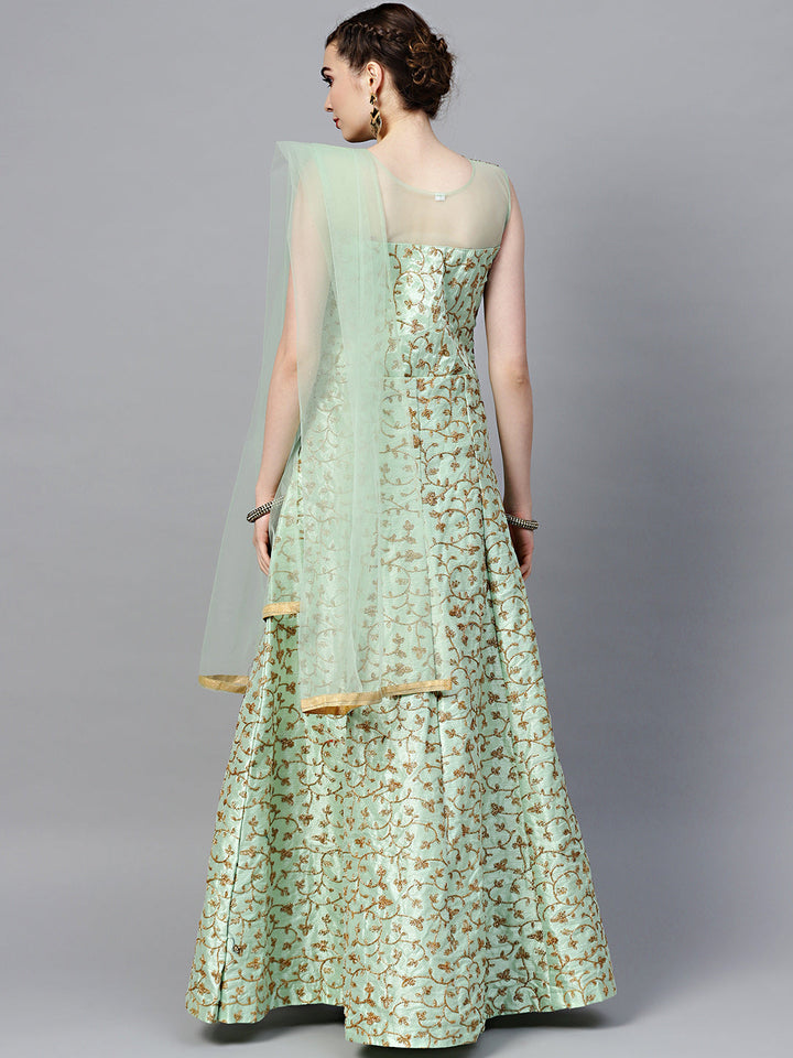 Silk Floor Length Flared Suit with Zari Embroidery