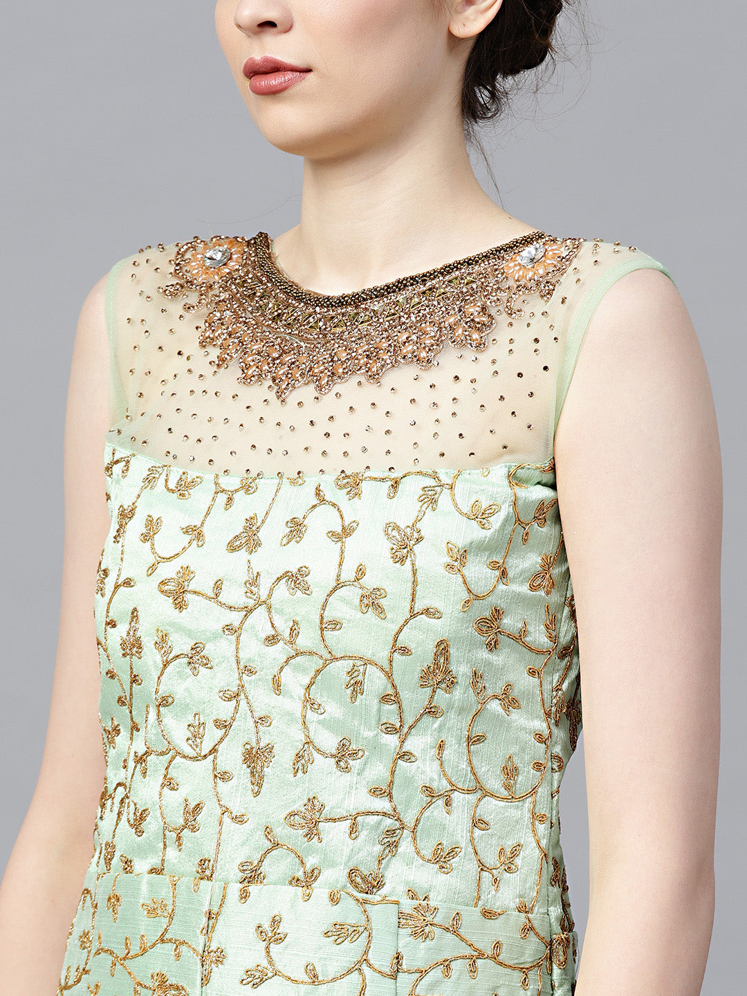 Silk Floor Length Flared Suit with Zari Embroidery