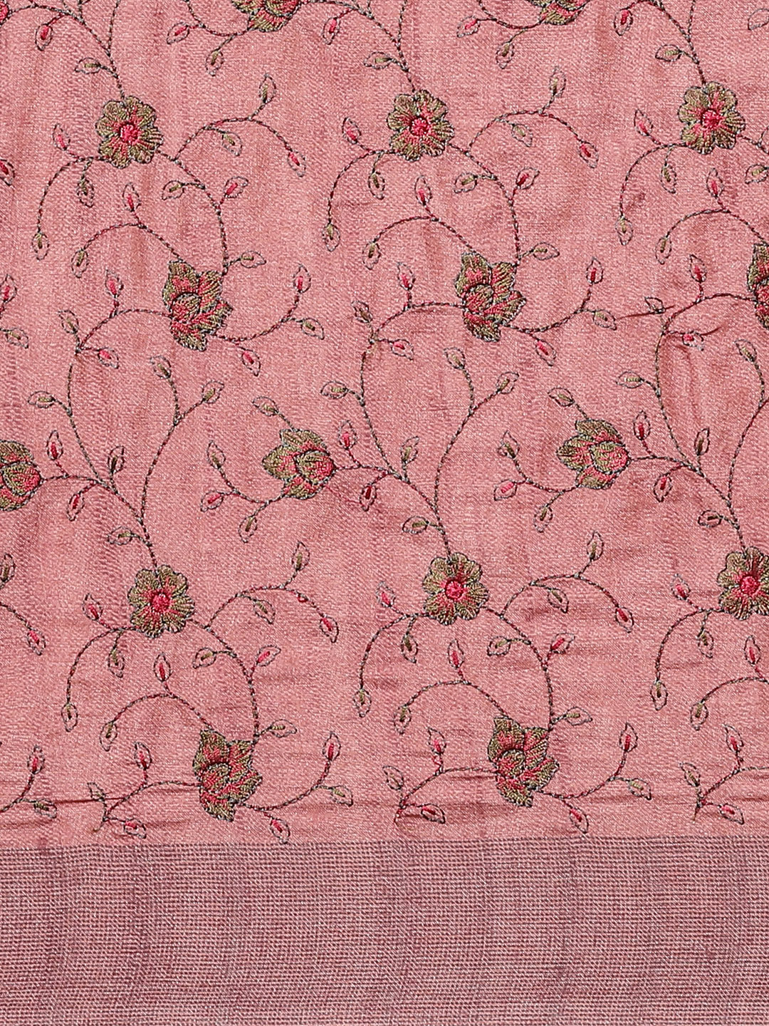 Kantha Resham embroidered Handloom Half-and-Half Saree with Ethnic Indie Print in pleats