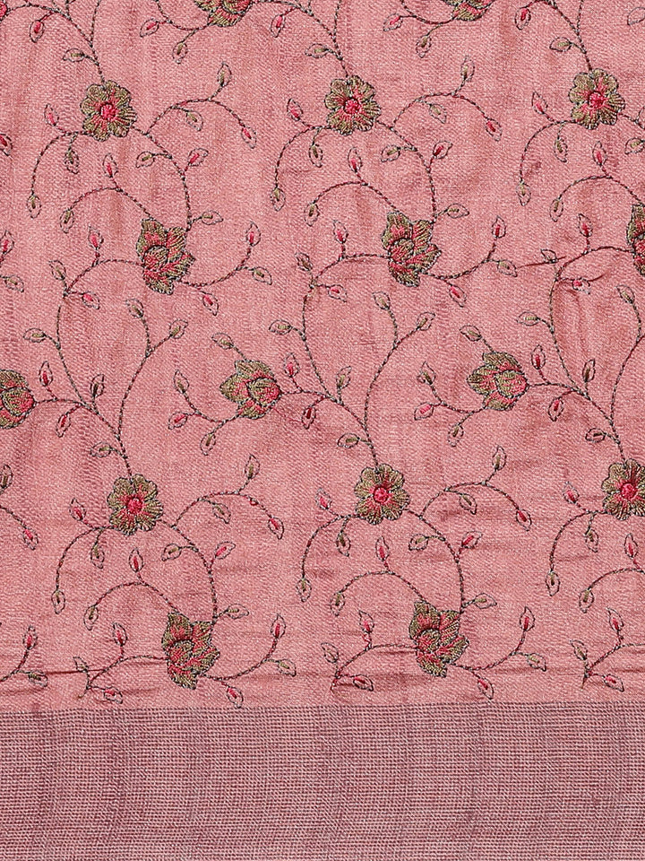 Kantha Resham embroidered Handloom Half-and-Half Saree with Ethnic Indie Print in pleats