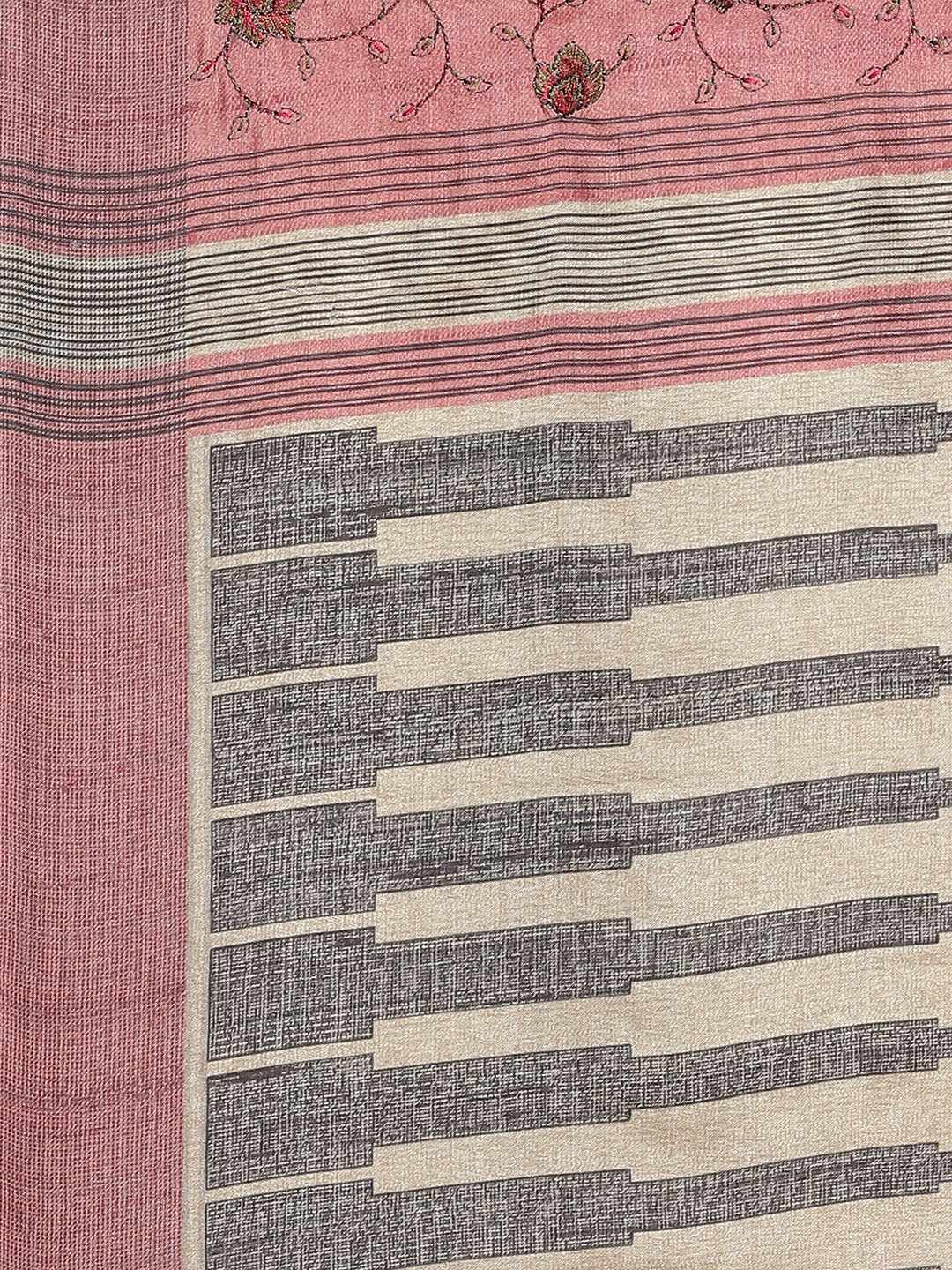 Kantha Resham embroidered Handloom Half-and-Half Saree with Ethnic Indie Print in pleats