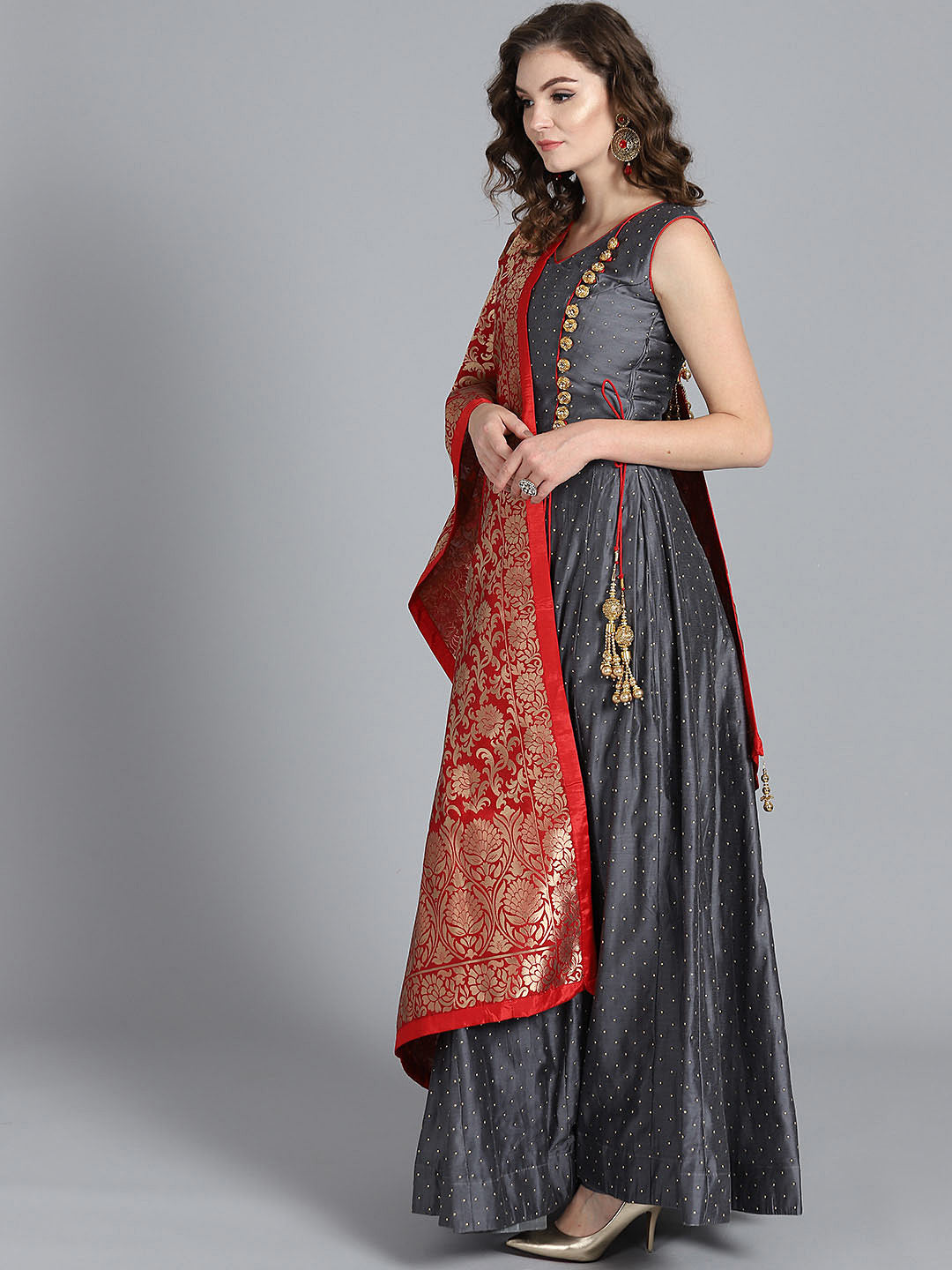 Angrakha Embossed Suit with Banarasi Dupatta