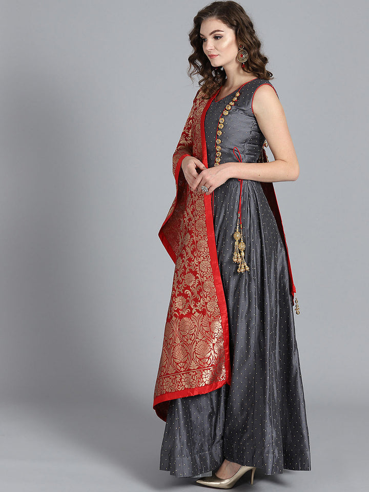 Angrakha Embossed Suit with Banarasi Dupatta