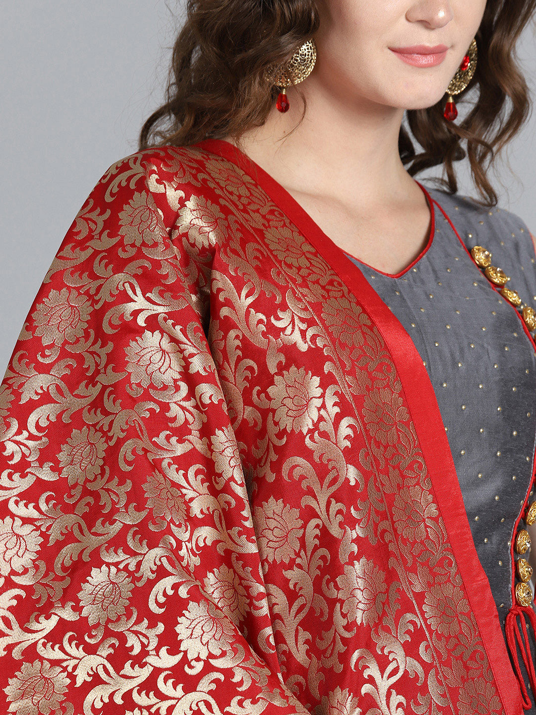 Angrakha Embossed Suit with Banarasi Dupatta
