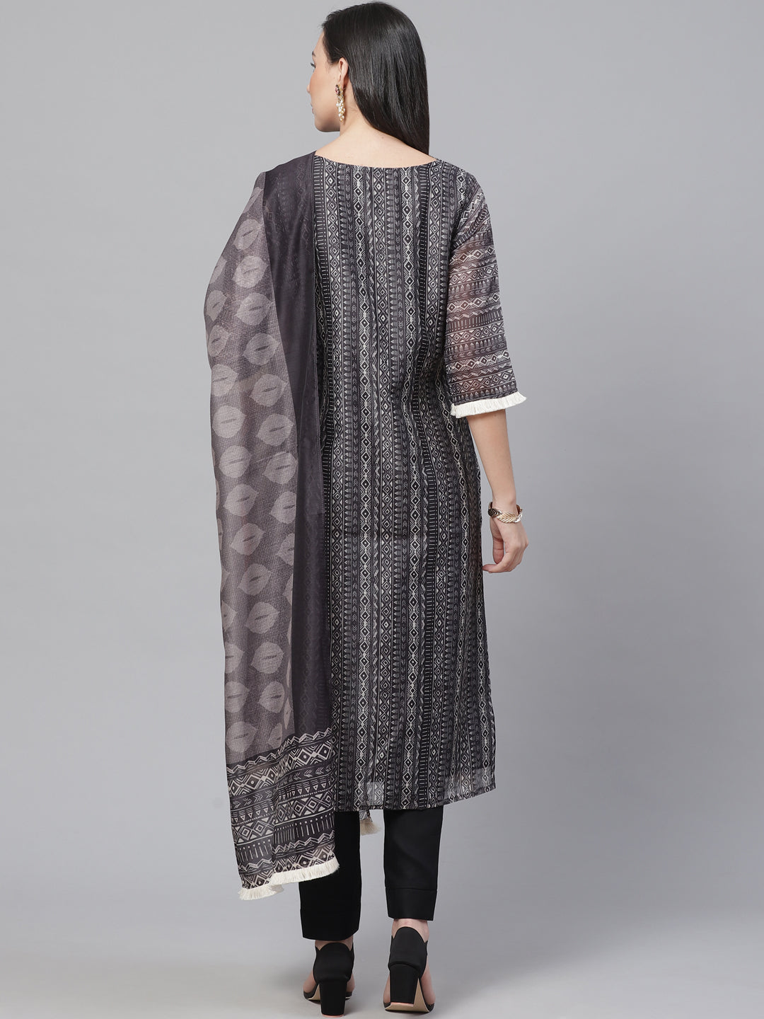 Chanderi Silk Stitched Suit with Digital Handloom & Indie Print with Maheshwari Dupatta