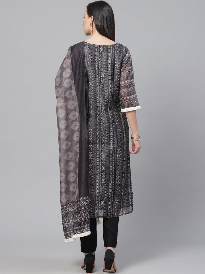 Chanderi Silk Stitched Suit with Digital Handloom & Indie Print with Maheshwari Dupatta