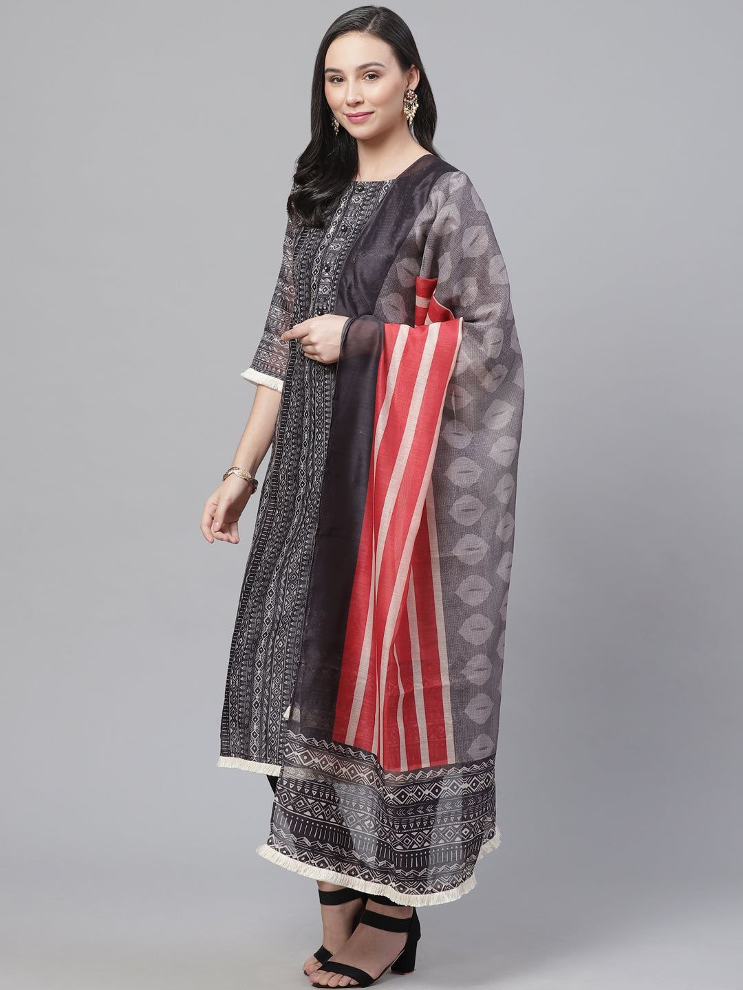 Chanderi Silk Dress Material with Digital Handloom & Indie Print with Maheshwari Dupatta