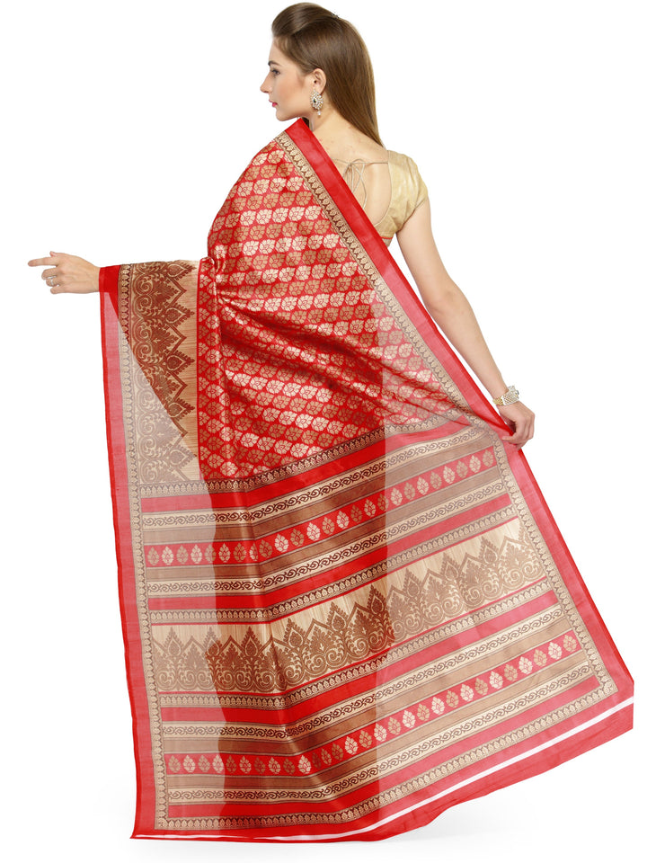 Red Floral Print Art Silk Saree