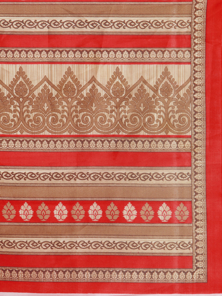 Red Floral Print Art Silk Saree
