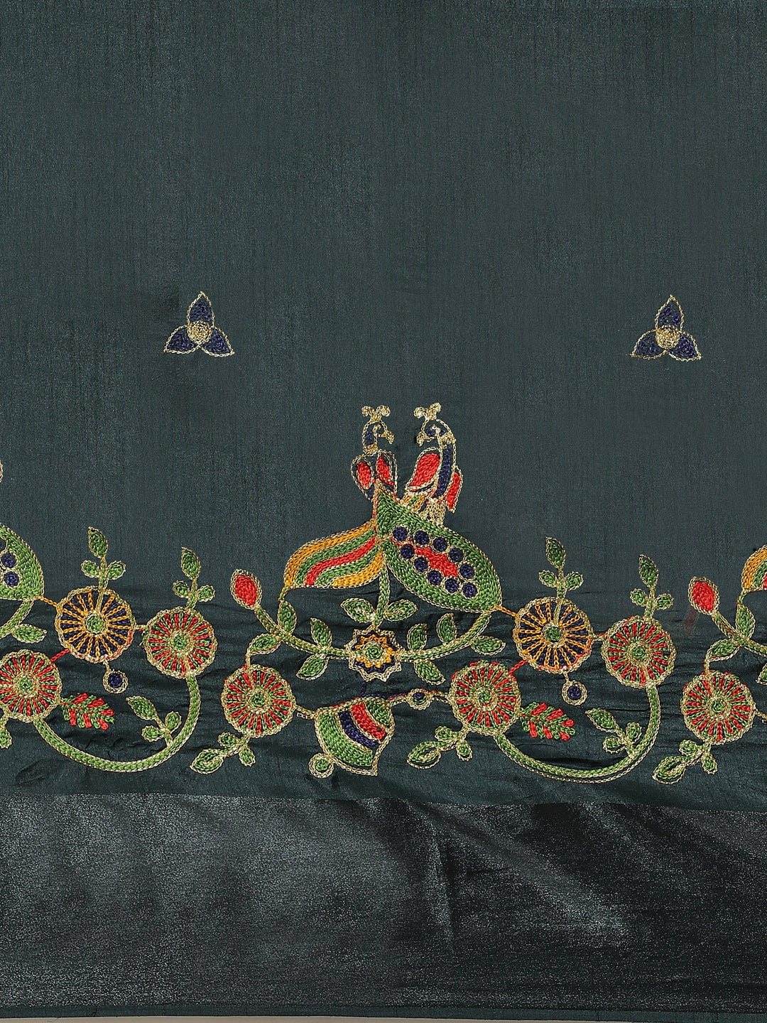 Green Silk Multicolor  Embroidered Peacock Motifs Traditional Saree