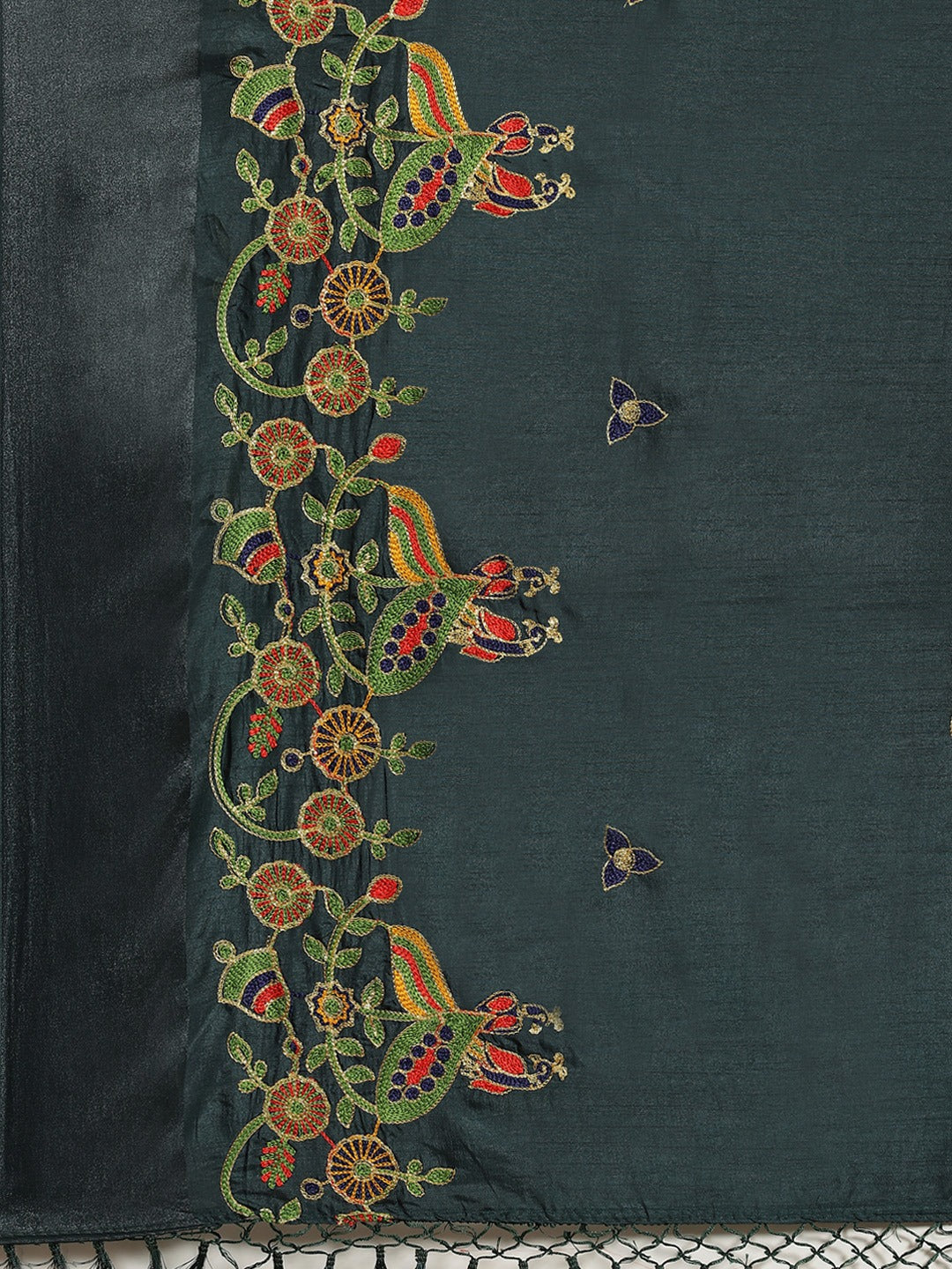 Green Silk Multicolor  Embroidered Peacock Motifs Traditional Saree