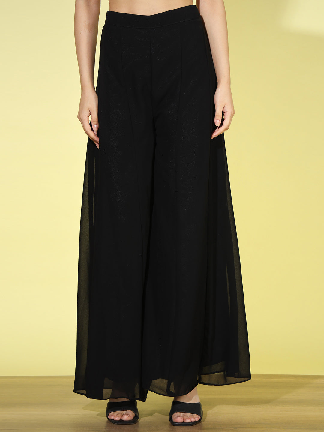 Black Pleated Nyraa Style Suit with Sequin & Flared Palazzo