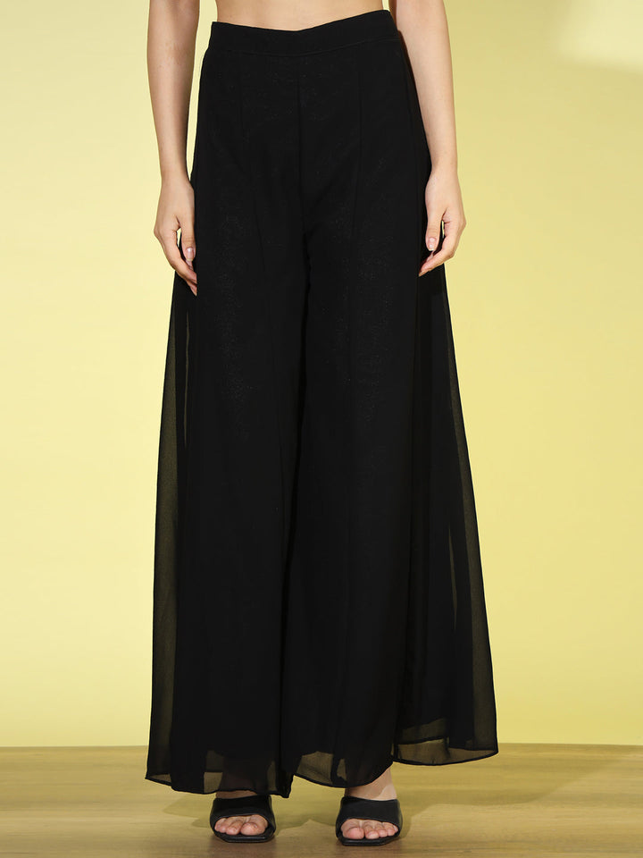 Black Pleated Nyraa Style Suit with Sequin & Flared Palazzo