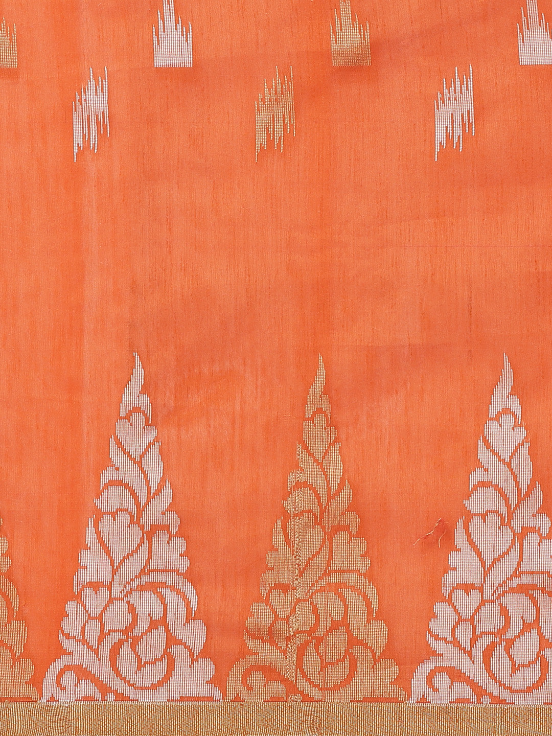 Chanderi Ikat Inspired Jute Slub Saree with Kanjivaram Temple Pattern in Zari