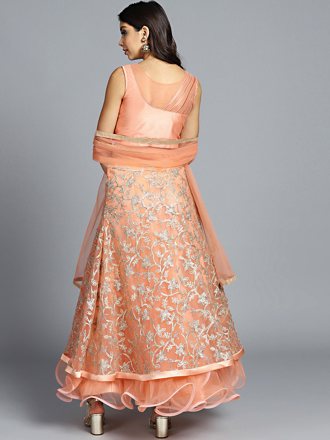 Zari Embroidered Lehanga Choli with Ruffled Hemline