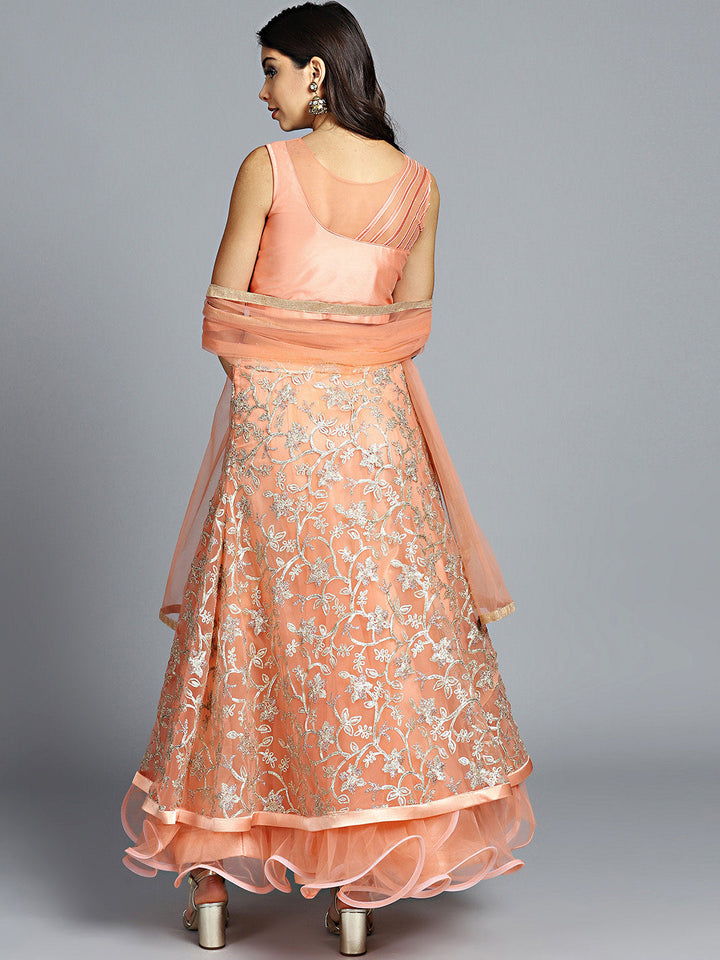 Zari Embroidered Lehanga Choli with Ruffled Hemline