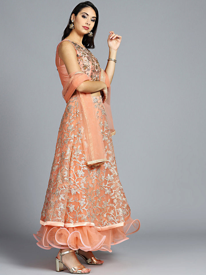 Zari Embroidered Lehanga Choli with Ruffled Hemline