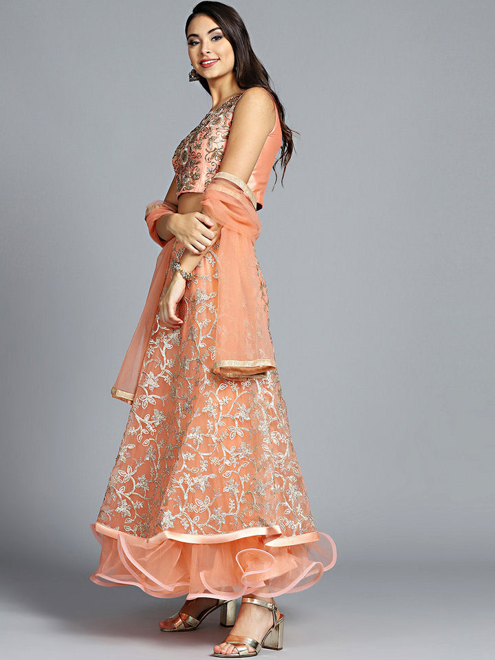 Zari Embroidered Lehanga Choli with Ruffled Hemline