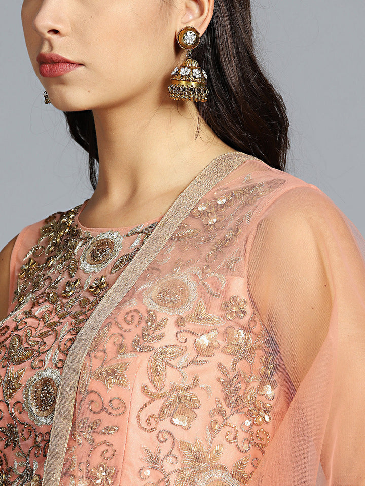 Zari Embroidered Lehanga Choli with Ruffled Hemline