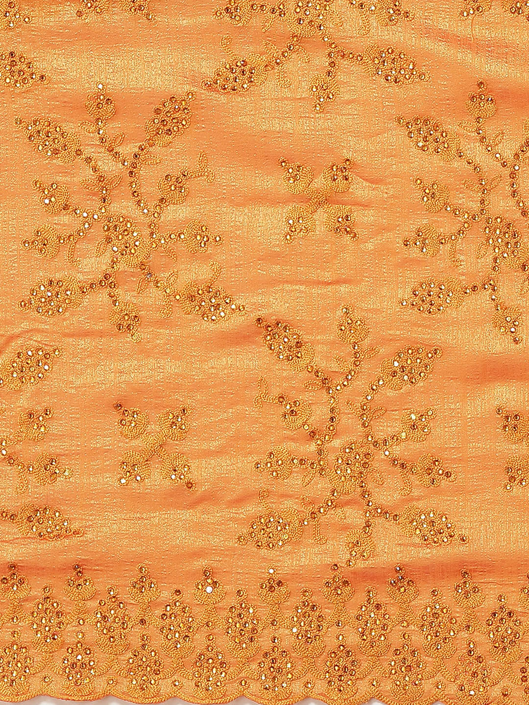 Mustard Raw Silk Scalloped Cocktail Saree with Resham Embroidery and Bright Crystals