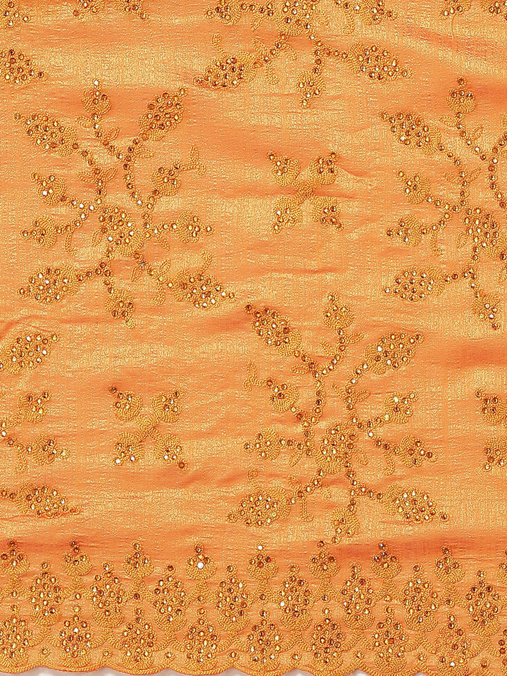 Mustard Raw Silk Scalloped Cocktail Saree with Resham Embroidery and Bright Crystals