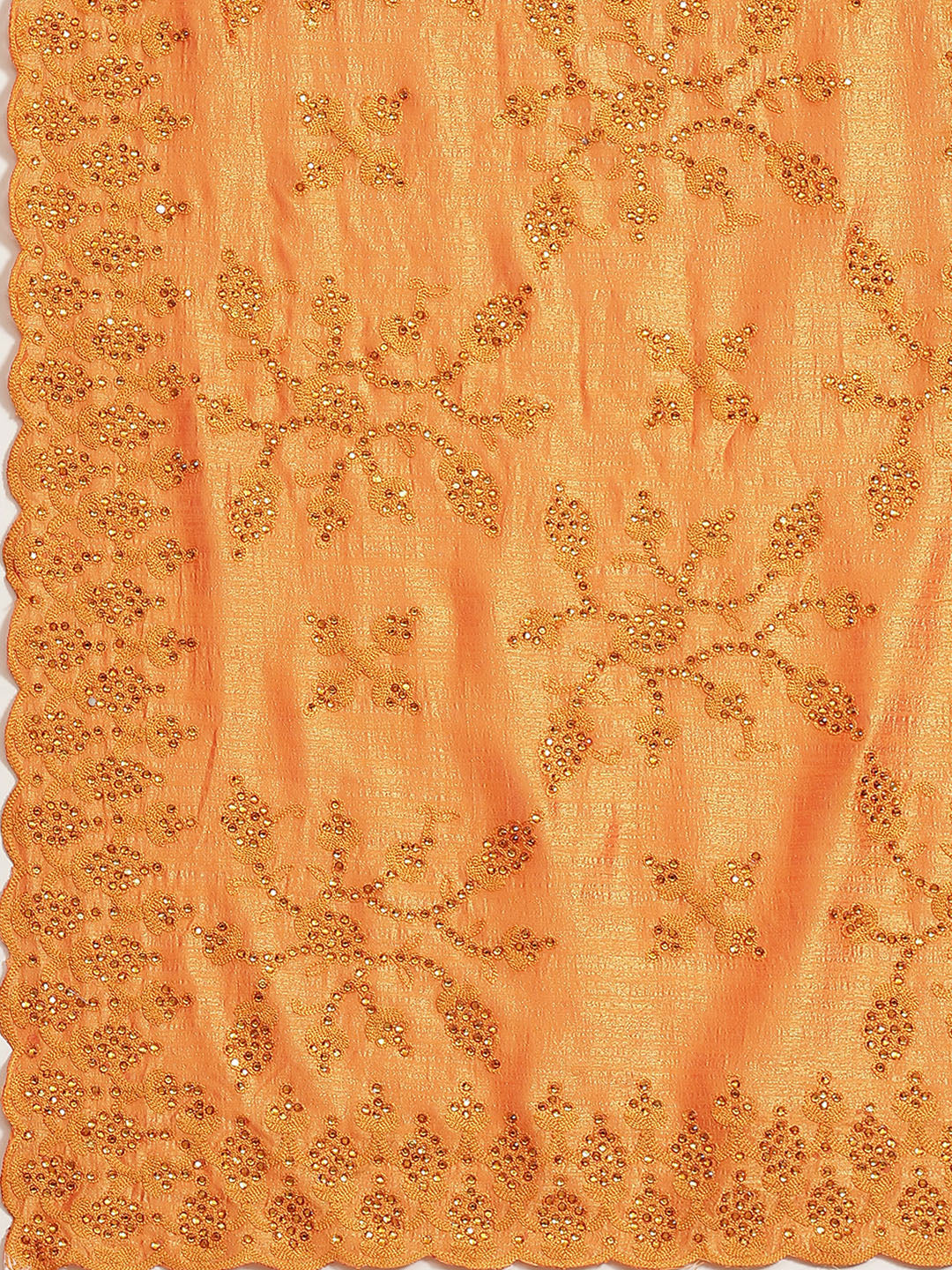 Mustard Raw Silk Scalloped Cocktail Saree with Resham Embroidery and Bright Crystals