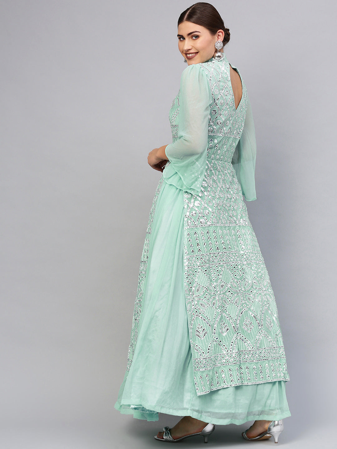 Layered Cocktail Gown with Gota embroidery