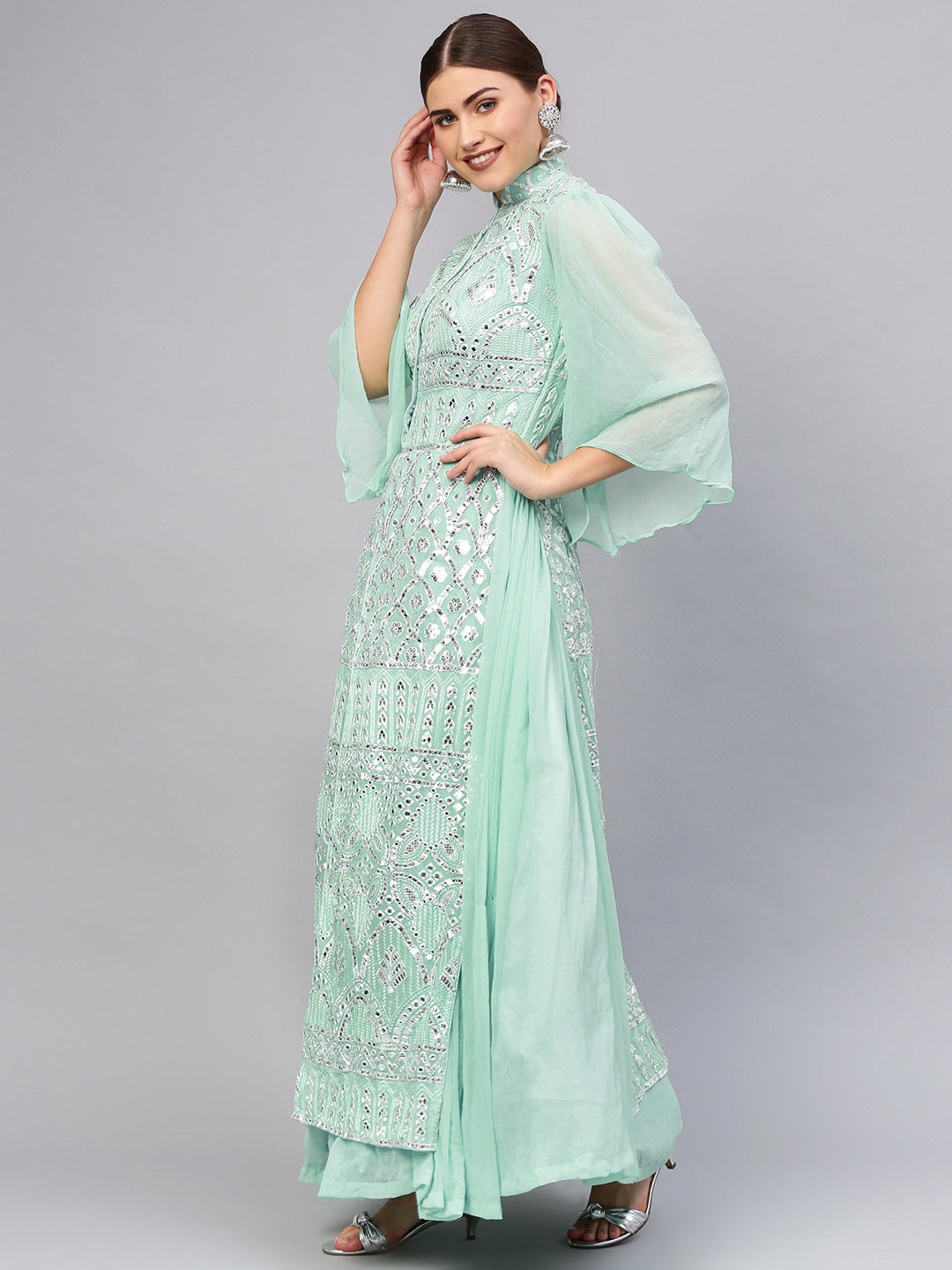 Layered Cocktail Gown with Gota embroidery