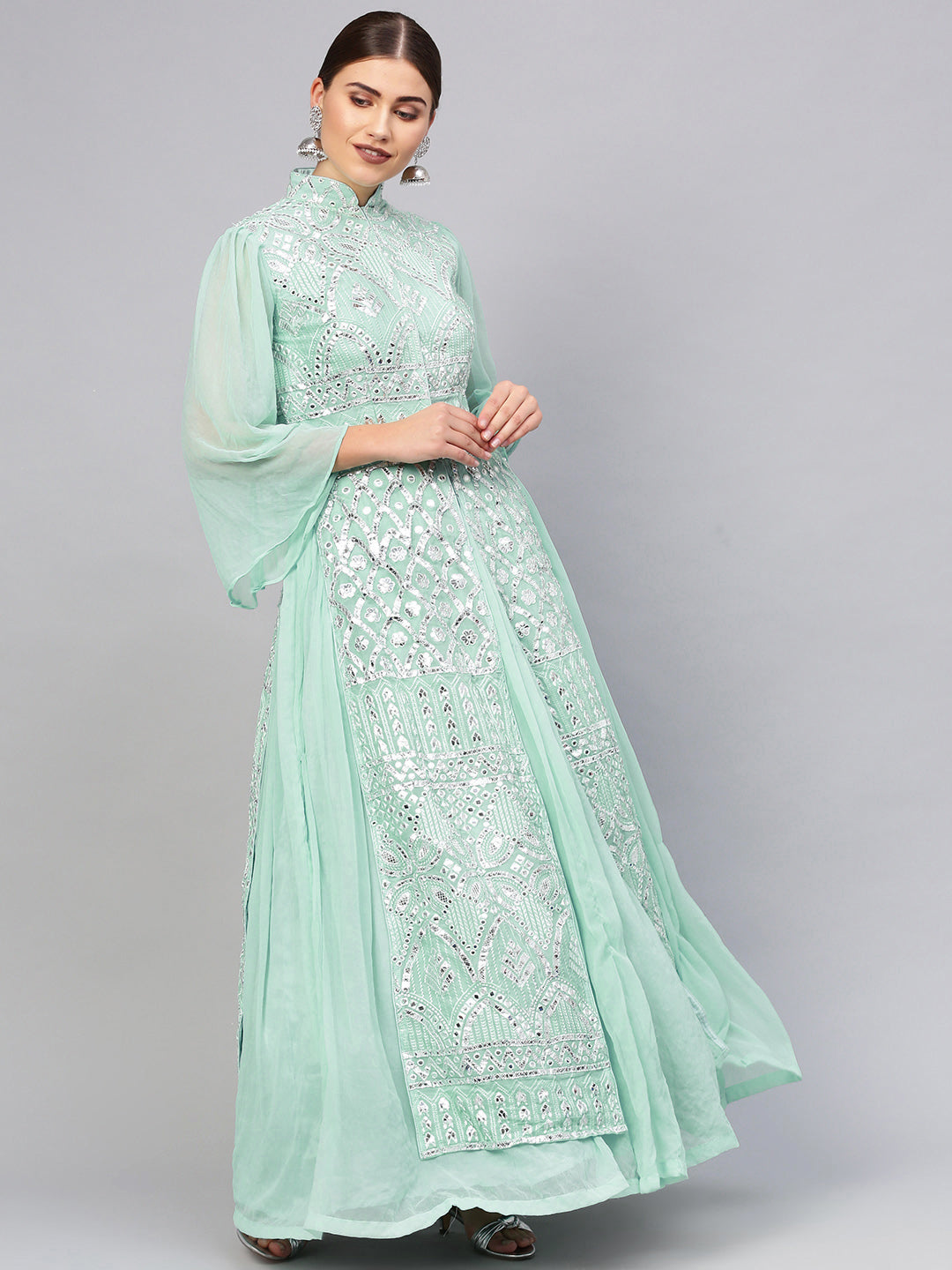 Layered Cocktail Gown with Gota embroidery