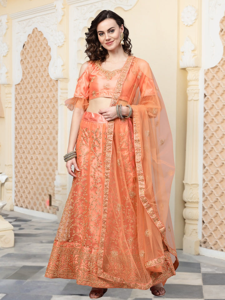 Net Kalidar Lehenga with Gold Zari and Kasab Embroidery